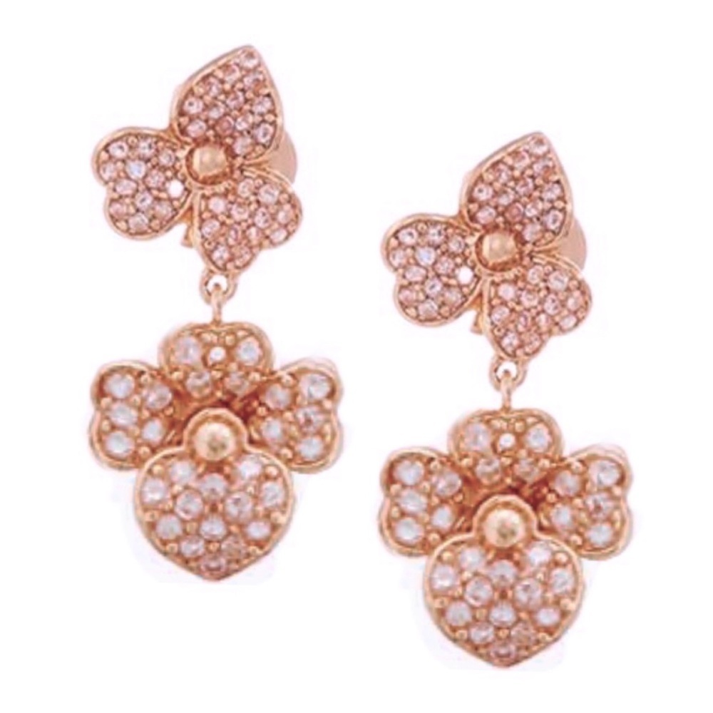 KATE SPADE • Rose Gold Double Dangle Precious Pansy Earrings